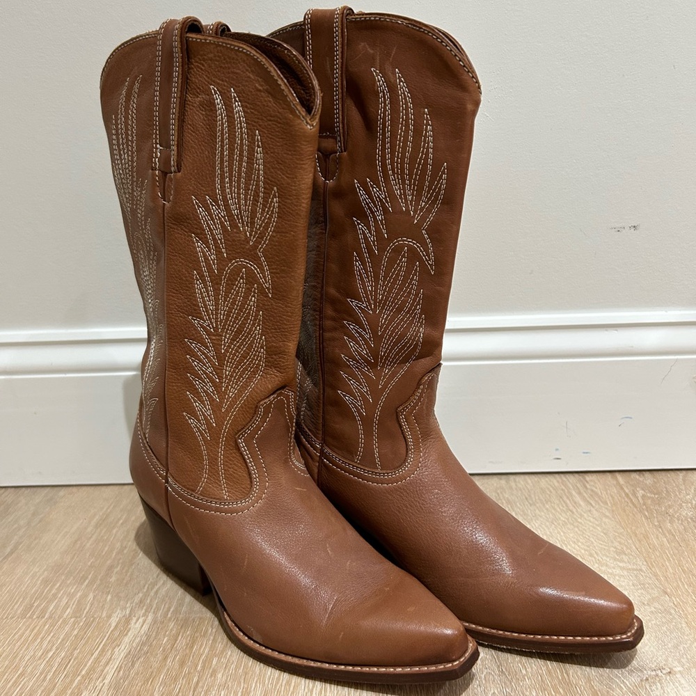 Steve Madden Leather Brown Heeled Boots Western Boho Winter Women's Size 7